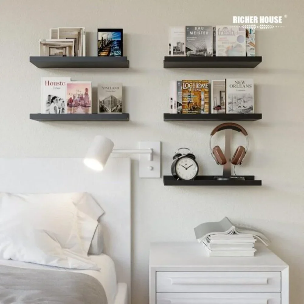 New 5 Set Floating Wall Mounted Black Shelves for Stylish Wall Decor and Storage